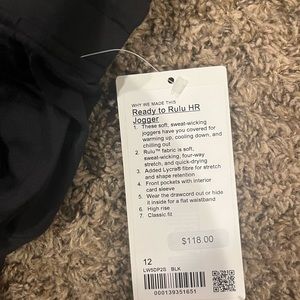 Brand new, never been worn Lululemon Ready to Rulu HR Jogger. Black, size 12